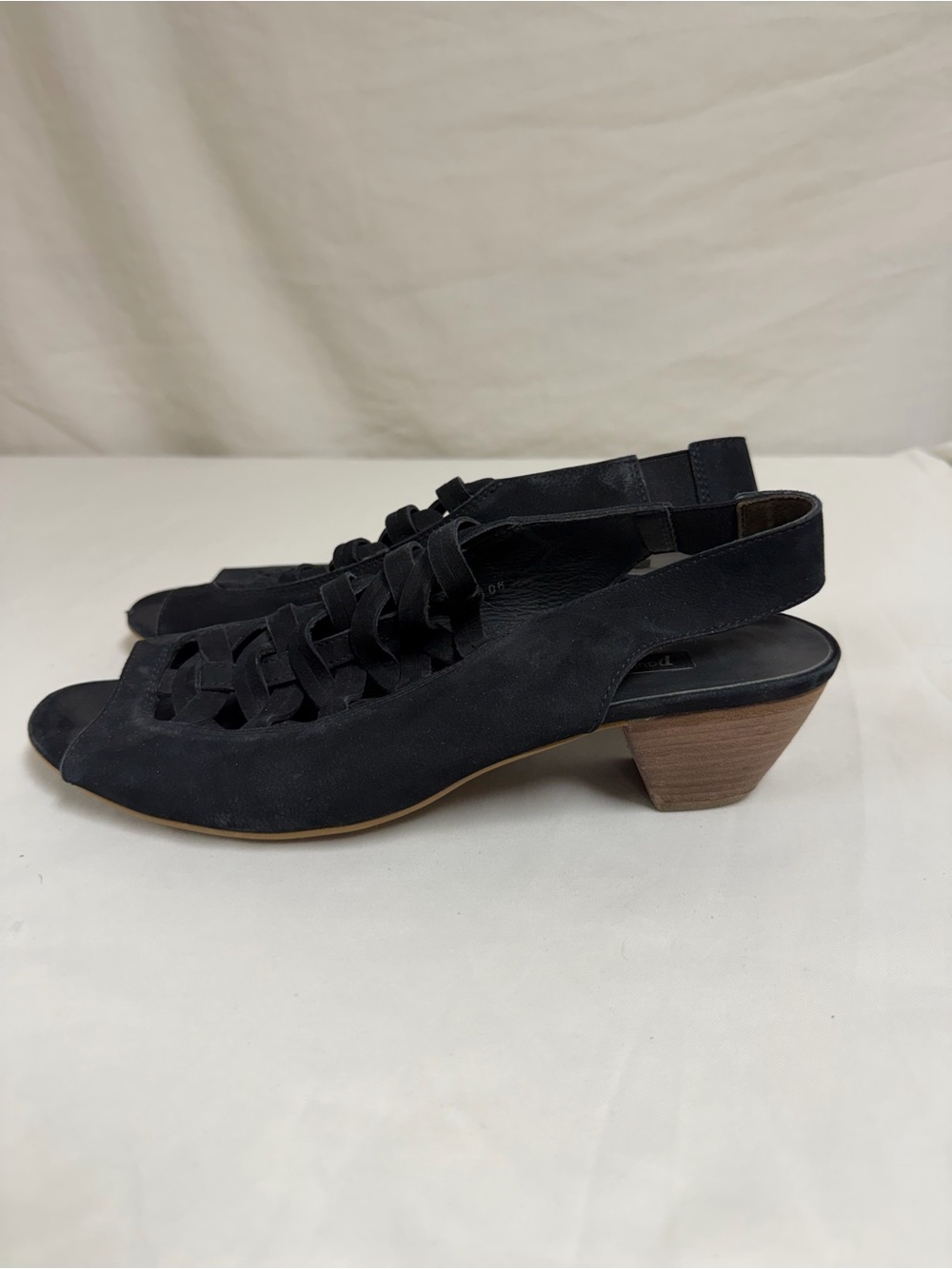 Paul Green Black Suede Peep Toe Slingback Heels